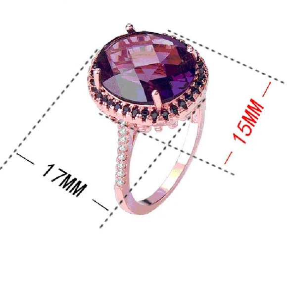 New Rose Gold Plated Big Oval Purple Amethyst Engagement Ring - Picture 3 of 6